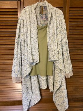 Aratta Silent Journey Open Front Cable Knit Cardigan Size L Large Lace Cuffs